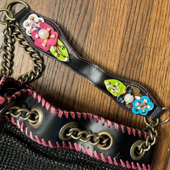 Vintage Y2K Tua Braccialini Collectors Shoulder Bag Vibrant Handbag Floral Pearl - Picture 5 of 16